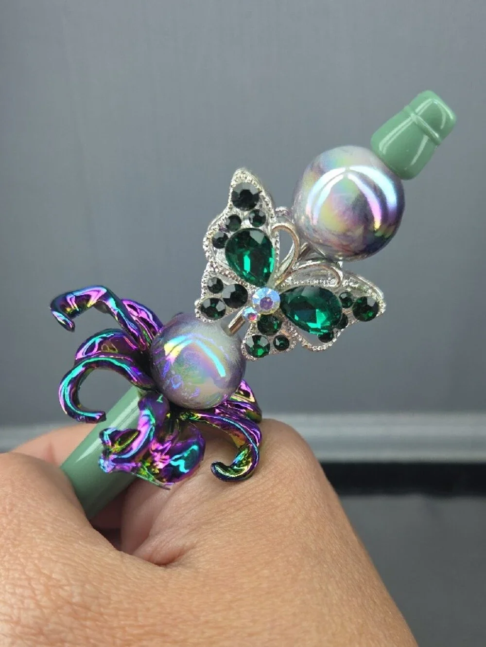 Emerald Butterfly Crystal Ballpoint Pen — Decorative Green Accent